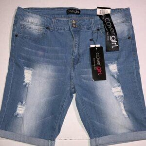 NWT Cover Girl V.I.P. Women 15/16 White Wash Distressed Bermuda Denim Shorts (K)